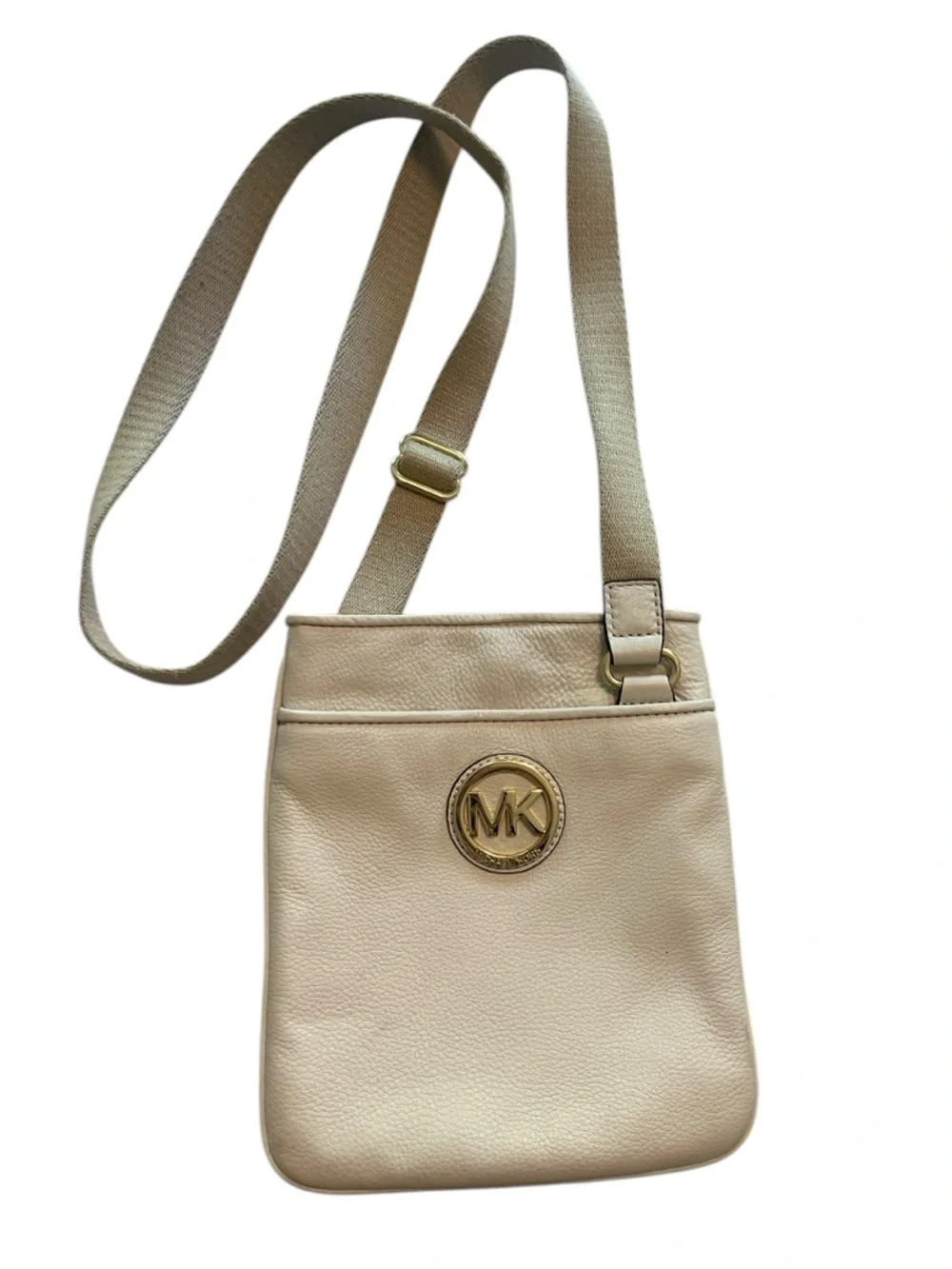 Michael Kors Fulton Pebble Leather Crossbody Bag- Off White Vanilla/Gold Purse
